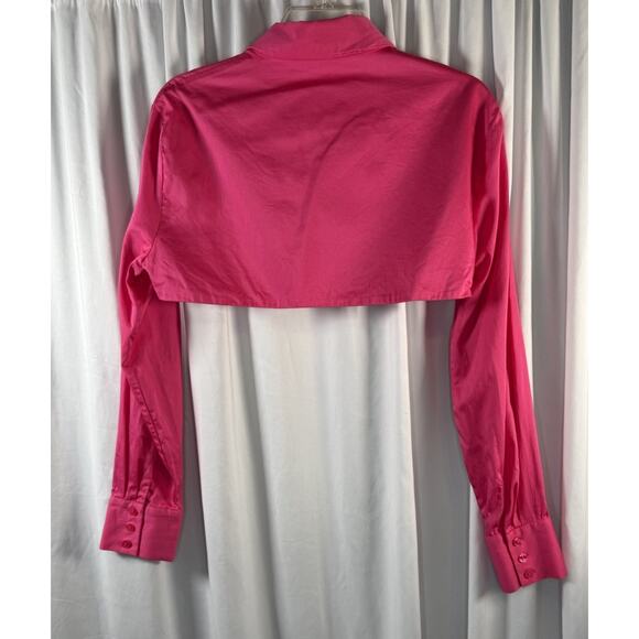 Zara Cropped Poplin Long Sleeve Shirt, Pink Fuchsia, Sz: L, 83-38 - Picture 7 of 12